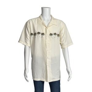 Weekender Mens 2XL Cream Embroidered Palm Tree Short Sleeve‎ Camp Shirt Tropical